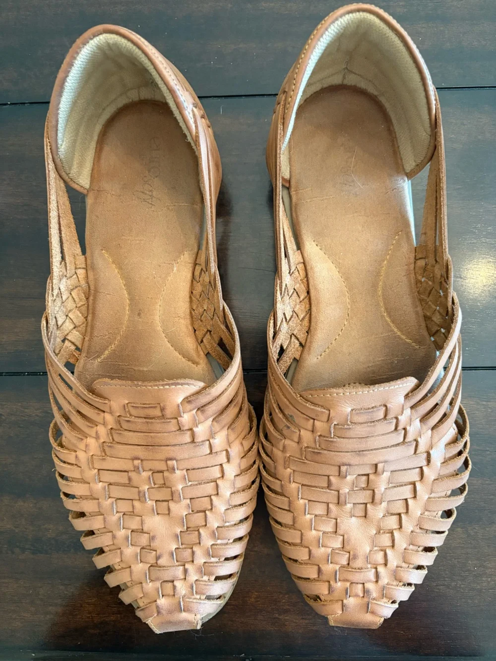 Woven Leather Flats in Cognac Brown - Women